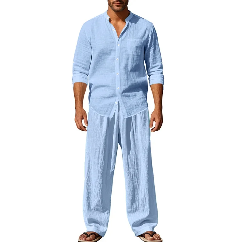 Men's Linen Shirt & Pants Set – American Style Casual Beachwear, Breathable Loose Fit Outfit (All Seasons