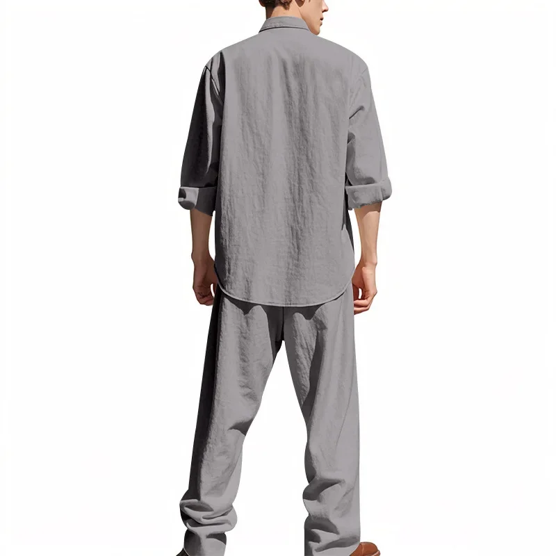 Men's Linen Shirt & Pants Set – American Style Casual Beachwear, Breathable Loose Fit Outfit (All Seasons