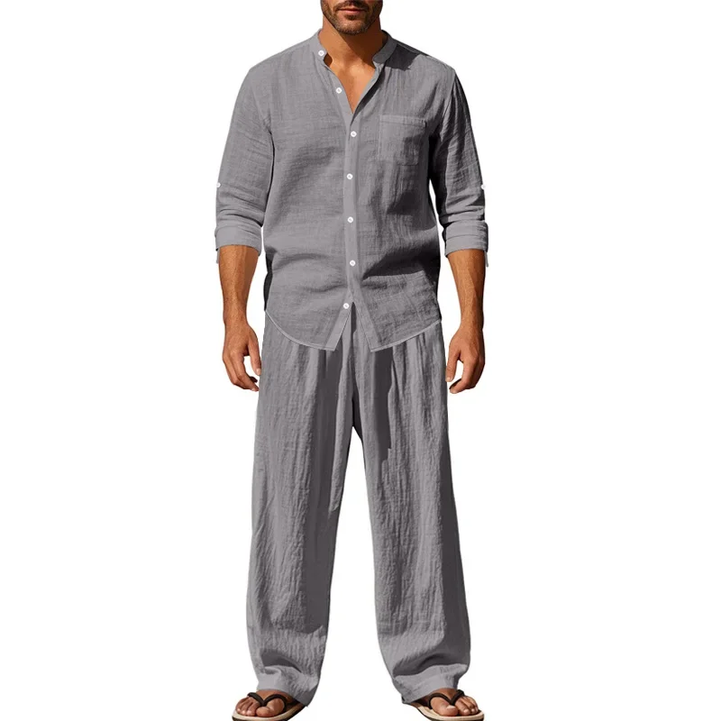 Men's Linen Shirt & Pants Set – American Style Casual Beachwear, Breathable Loose Fit Outfit (All Seasons