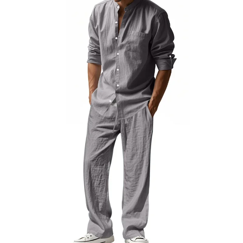 Men's Linen Shirt & Pants Set – American Style Casual Beachwear, Breathable Loose Fit Outfit (All Seasons