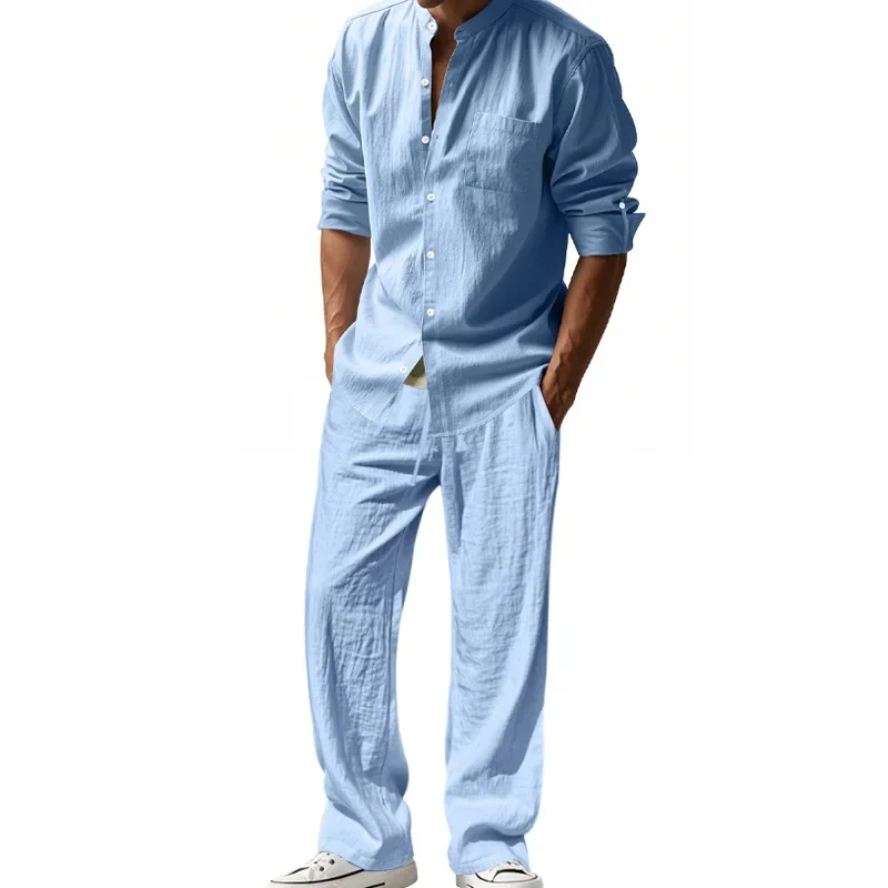 Men's Linen Shirt & Pants Set – American Style Casual Beachwear, Breathable Loose Fit Outfit (All Seasons