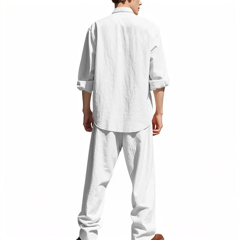 Men's Linen Shirt & Pants Set – American Style Casual Beachwear, Breathable Loose Fit Outfit (All Seasons