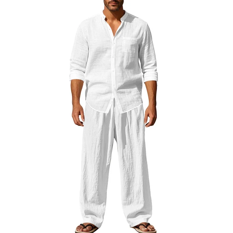 Men's Linen Shirt & Pants Set – American Style Casual Beachwear, Breathable Loose Fit Outfit (All Seasons
