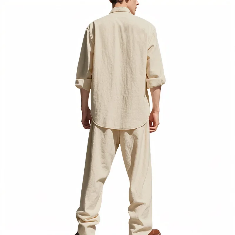 Men's Linen Shirt & Pants Set – American Style Casual Beachwear, Breathable Loose Fit Outfit (All Seasons