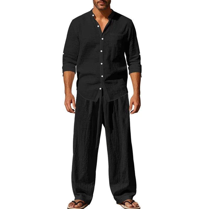 Men's Linen Shirt & Pants Set – American Style Casual Beachwear, Breathable Loose Fit Outfit (All Seasons