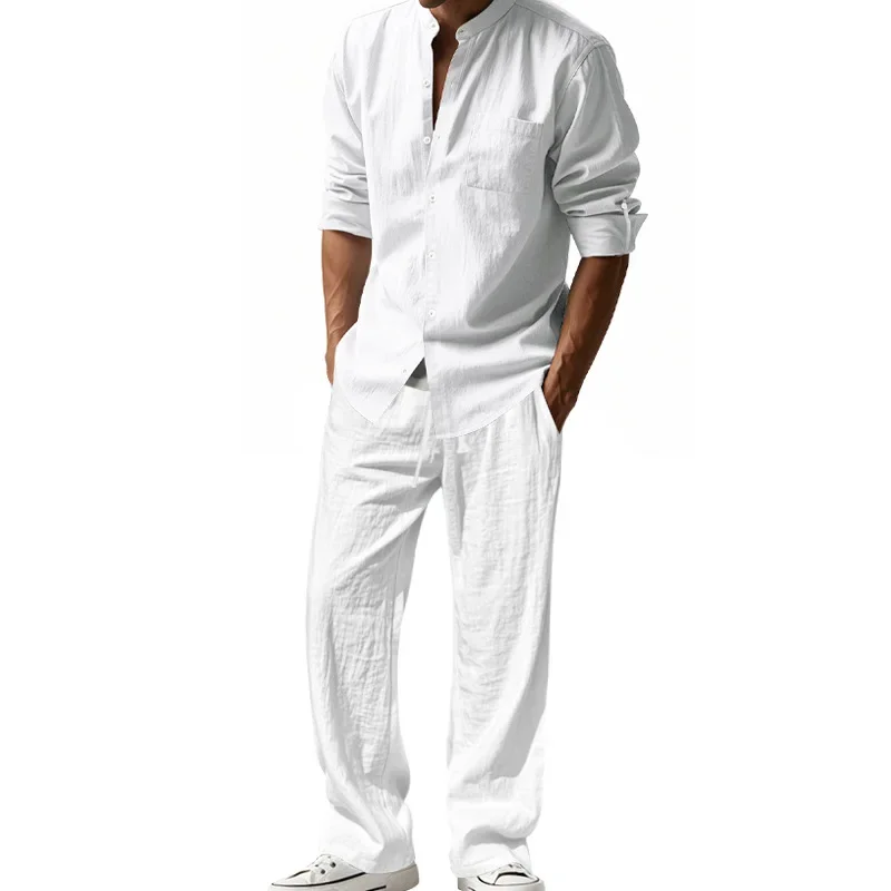 Men's Linen Shirt & Pants Set – American Style Casual Beachwear, Breathable Loose Fit Outfit (All Seasons