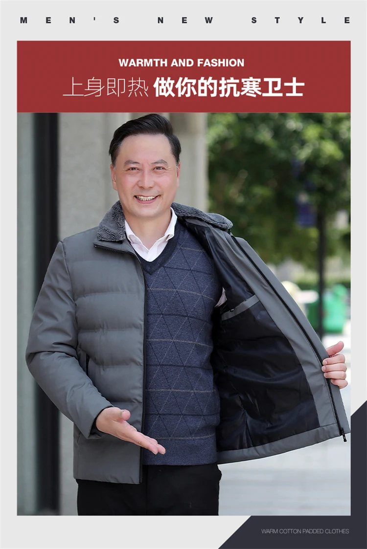 Men's solid color and cotton thick warm stand up collar winter clothing loose waterproof warm retro streetwear classic jacket