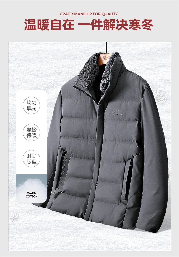 Men's solid color and cotton thick warm stand up collar winter clothing loose waterproof warm retro streetwear classic jacket