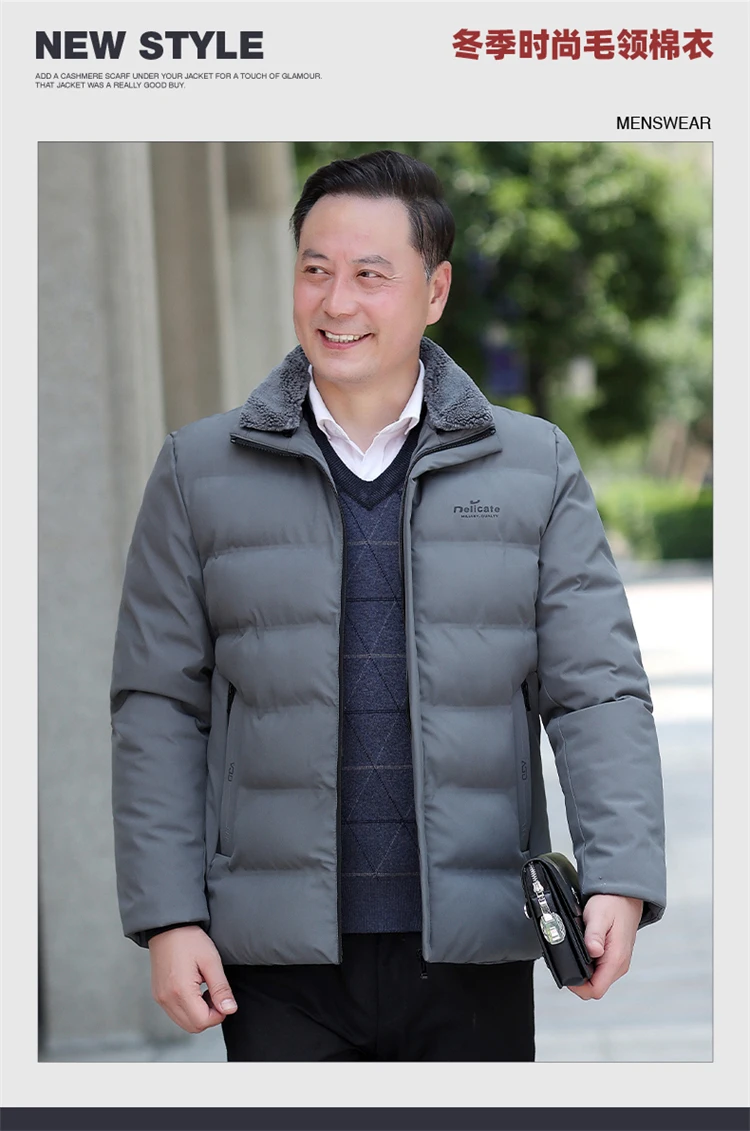 Men's solid color and cotton thick warm stand up collar winter clothing loose waterproof warm retro streetwear classic jacket