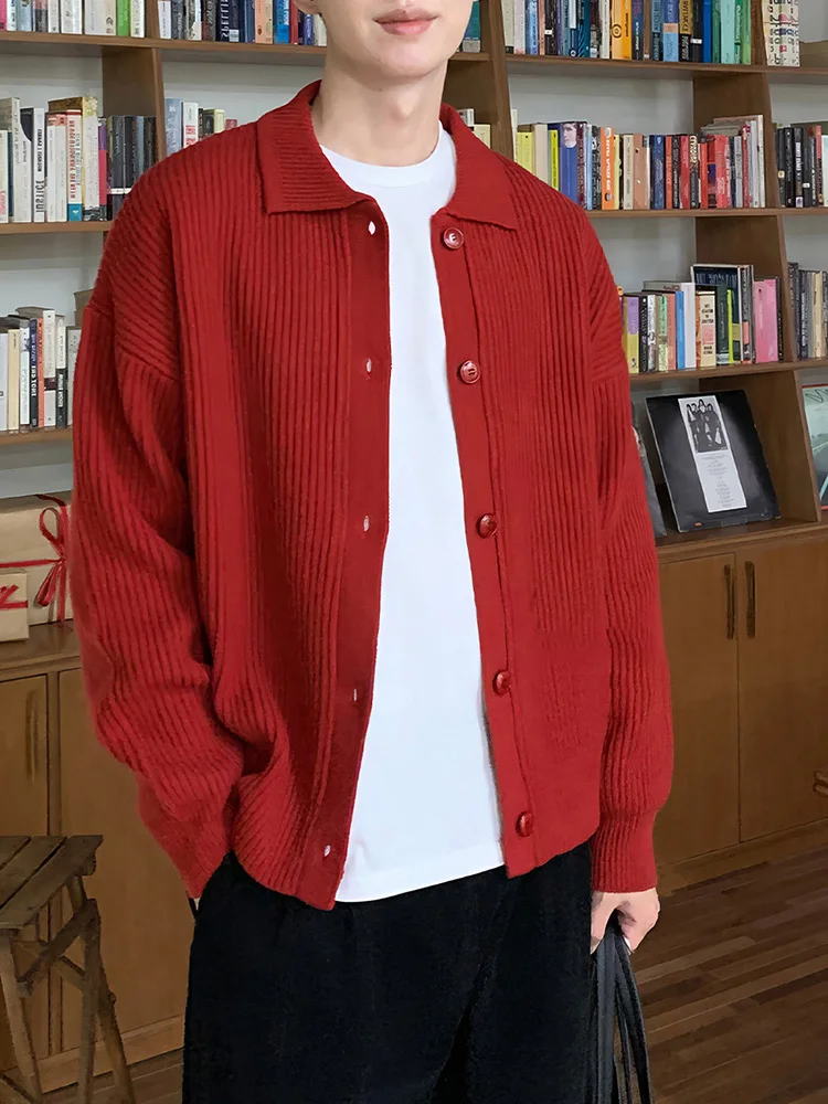 Men Fashion Daily Outerwears Cardigan Fall Winter Korean Casual Long Sleeve Sweater Baggy Thicken Thermal Knitted Sweaters Male