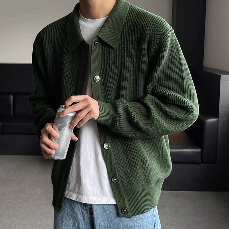 Men Fashion Daily Outerwears Cardigan Fall Winter Korean Casual Long Sleeve Sweater Baggy Thicken Thermal Knitted Sweaters Male