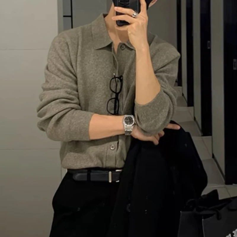 Men Fashion Daily Outerwears Cardigan Fall Winter Korean Casual Long Sleeve Sweater Baggy Thicken Thermal Knitted Sweaters Male