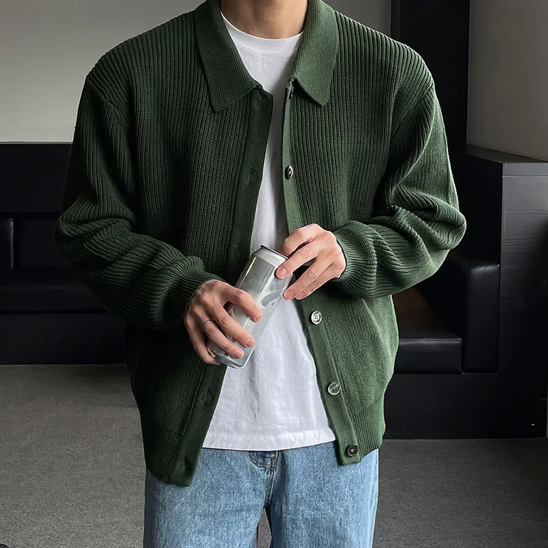 Men Fashion Daily Outerwears Cardigan Fall Winter Korean Casual Long Sleeve Sweater Baggy Thicken Thermal Knitted Sweaters Male