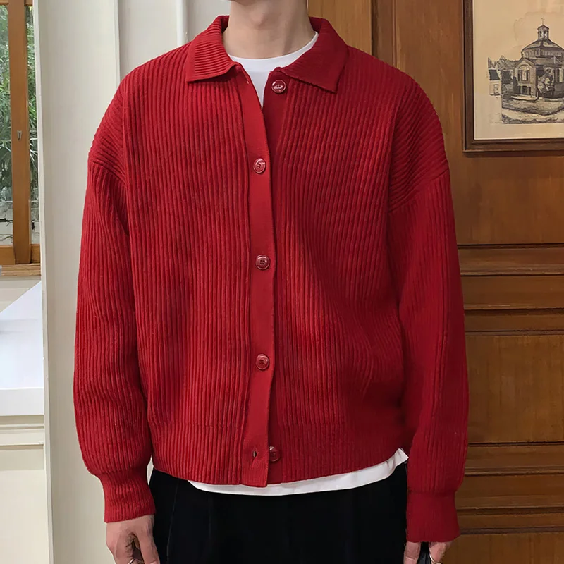 Men Fashion Daily Outerwears Cardigan Fall Winter Korean Casual Long Sleeve Sweater Baggy Thicken Thermal Knitted Sweaters Male