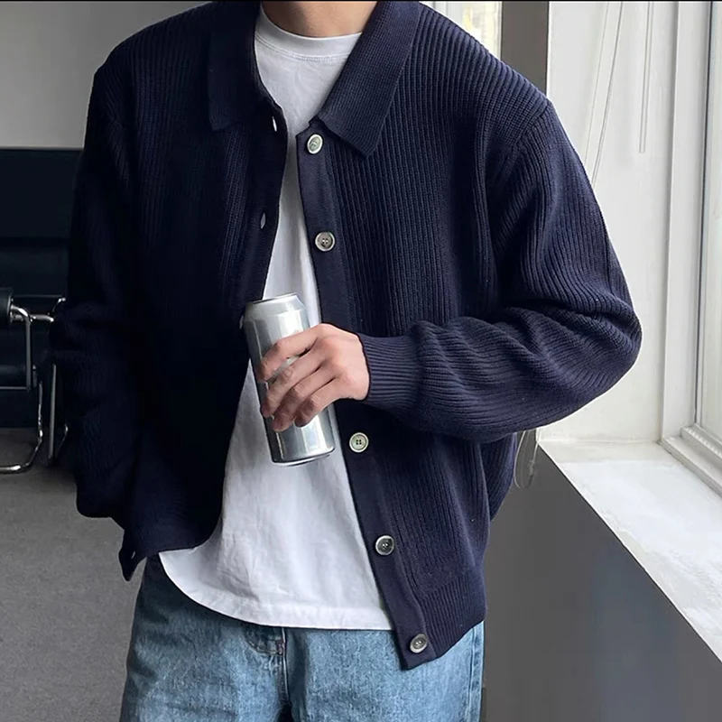 Men Fashion Daily Outerwears Cardigan Fall Winter Korean Casual Long Sleeve Sweater Baggy Thicken Thermal Knitted Sweaters Male