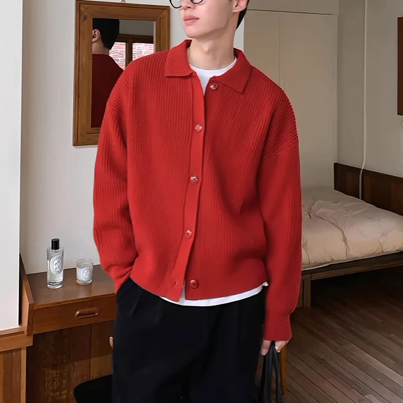 Men Fashion Daily Outerwears Cardigan Fall Winter Korean Casual Long Sleeve Sweater Baggy Thicken Thermal Knitted Sweaters Male