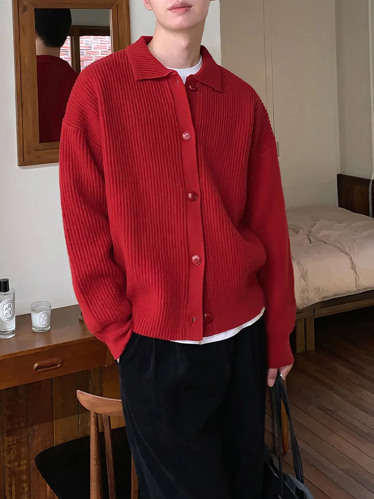 Men Fashion Daily Outerwears Cardigan Fall Winter Korean Casual Long Sleeve Sweater Baggy Thicken Thermal Knitted Sweaters Male