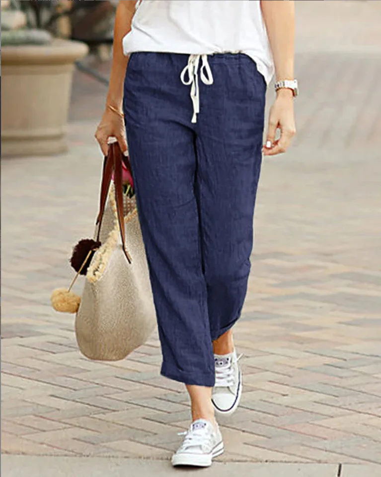 Women Cotton Linen Wide Leg Pants Summer Female Elastic Waist Drawstring Solid Loose Trousers JYFS-1616 Women Cotton Linen Wide Leg Pants Summer Female Elastic Waist Drawstring Solid Loose Trousers JYFS-1616