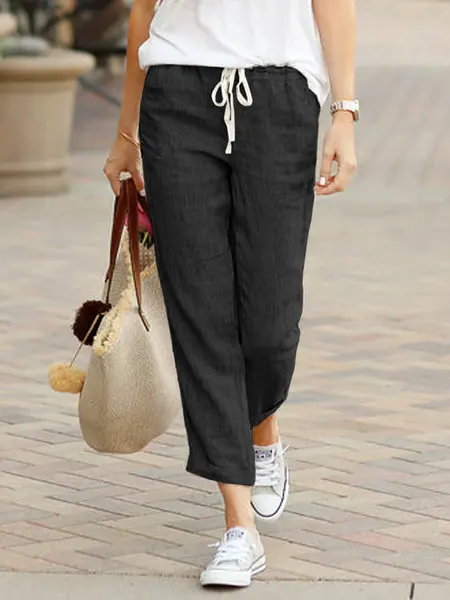 Women Cotton Linen Wide Leg Pants Summer Female Elastic Waist Drawstring Solid Loose Trousers JYFS-1616 Women Cotton Linen Wide Leg Pants Summer Female Elastic Waist Drawstring Solid Loose Trousers JYFS-1616